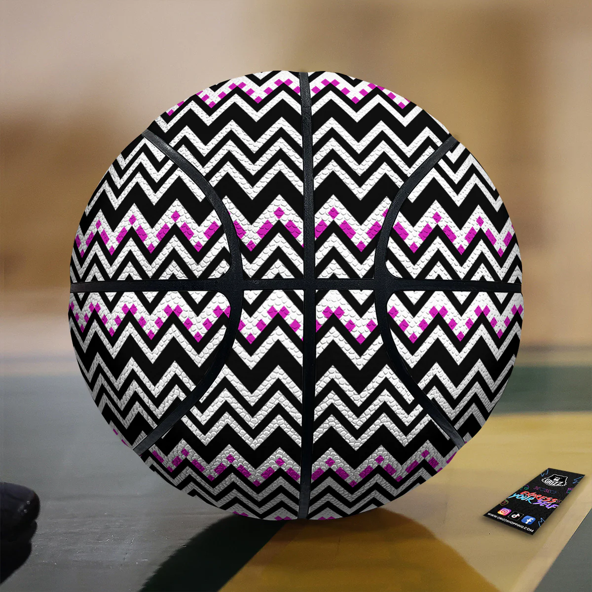 Chevron Zigzag Black Pink Print Pattern Basketball