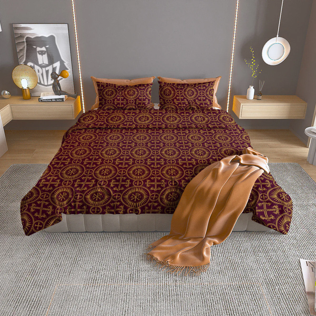 Chi Rho Print Pattern Duvet Cover Bedding Set