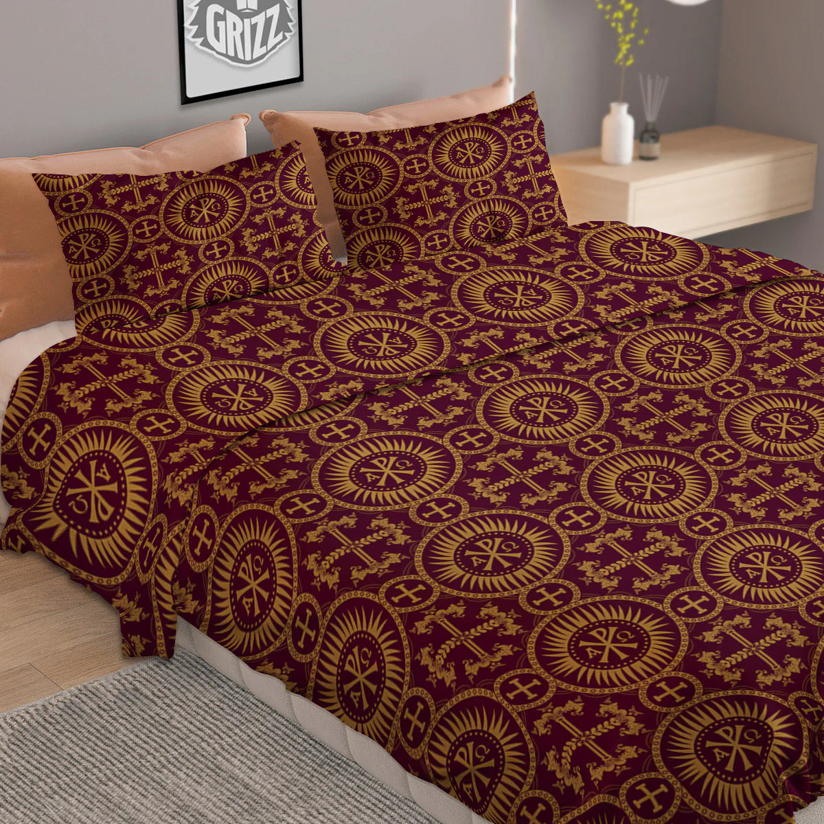 Chi Rho Print Pattern Duvet Cover Bedding Set - Image 2