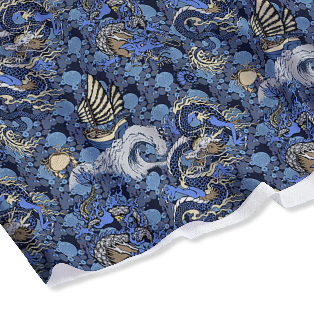 Chinese Dragon Sea Print Pattern Mesh Shorts - Image 4