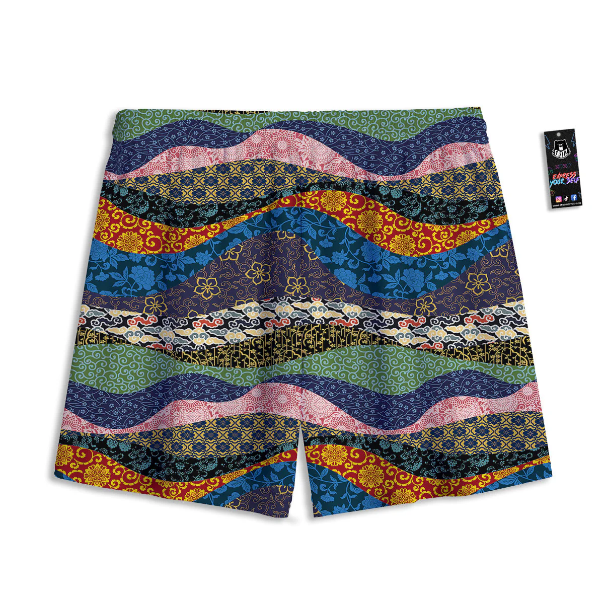Chinese Fabric Art Print Pattern Mesh Shorts - Image 2