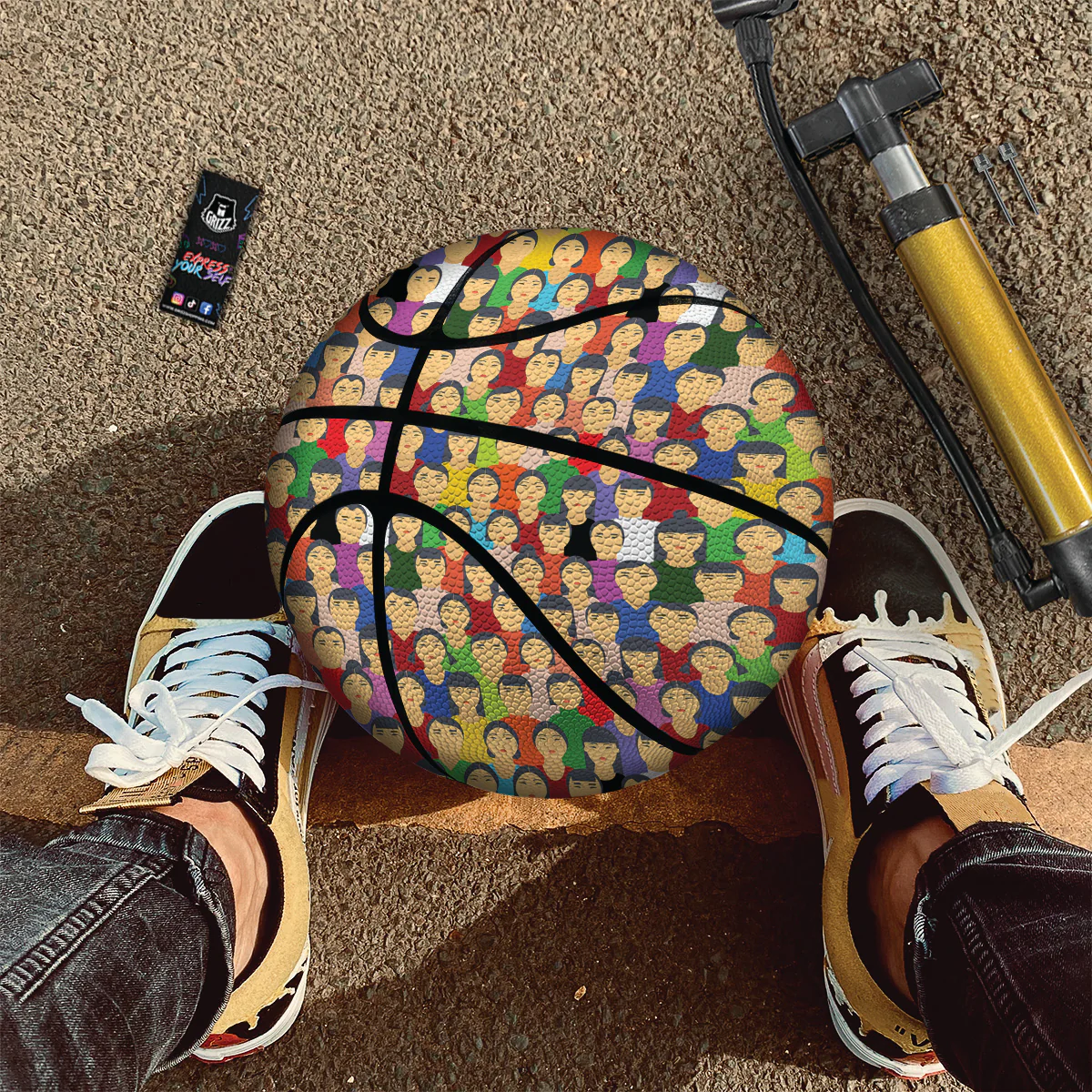 Chinese People Colorful Print Pattern Basketball - Image 2