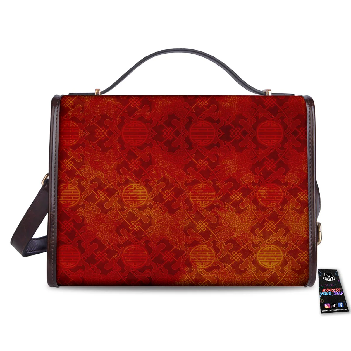 Chinese Red Print Pattern Women's Satchel Bag - Image 2