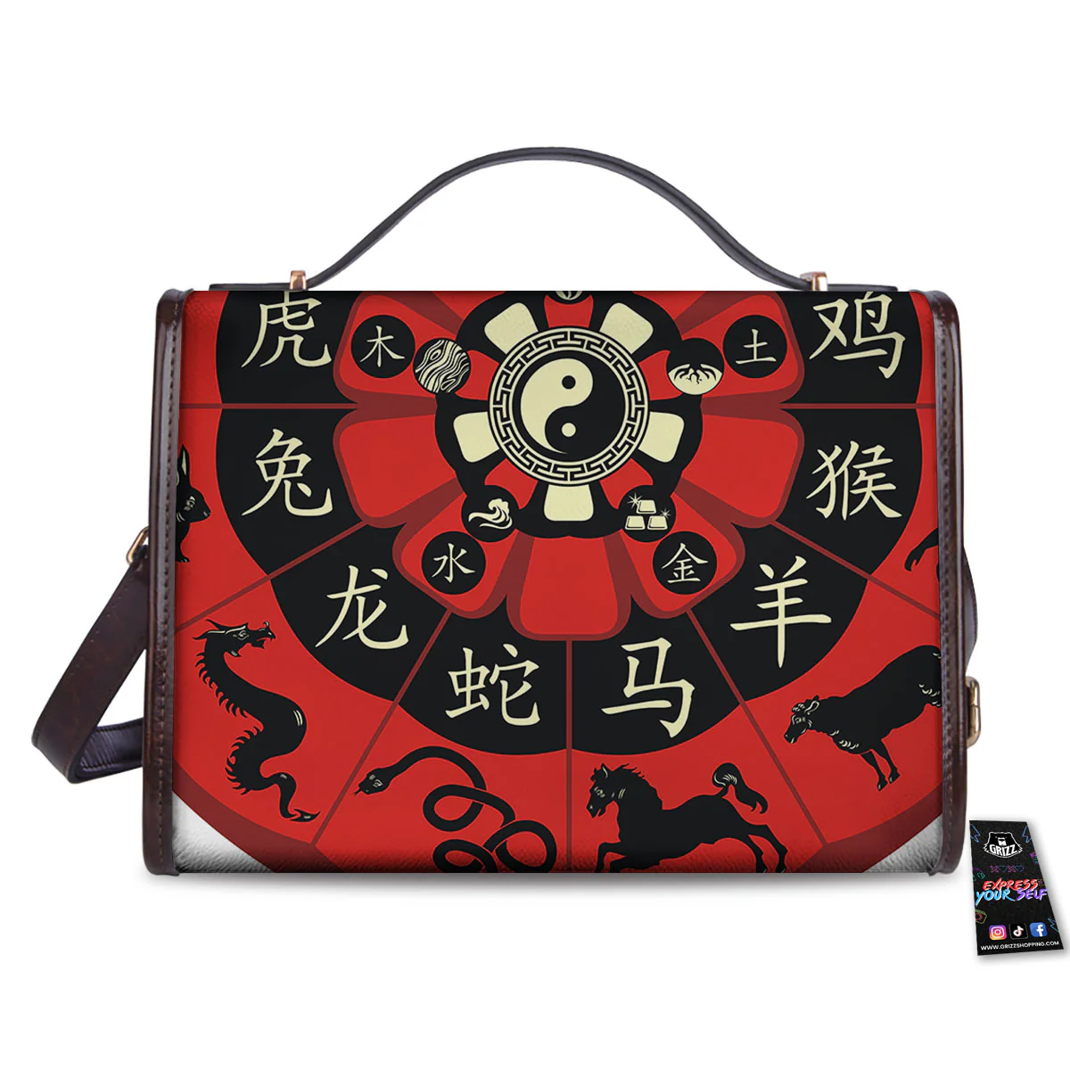 Chinese Zodiac Wheel Yin Yang Print Women's Satchel Bag - Image 2