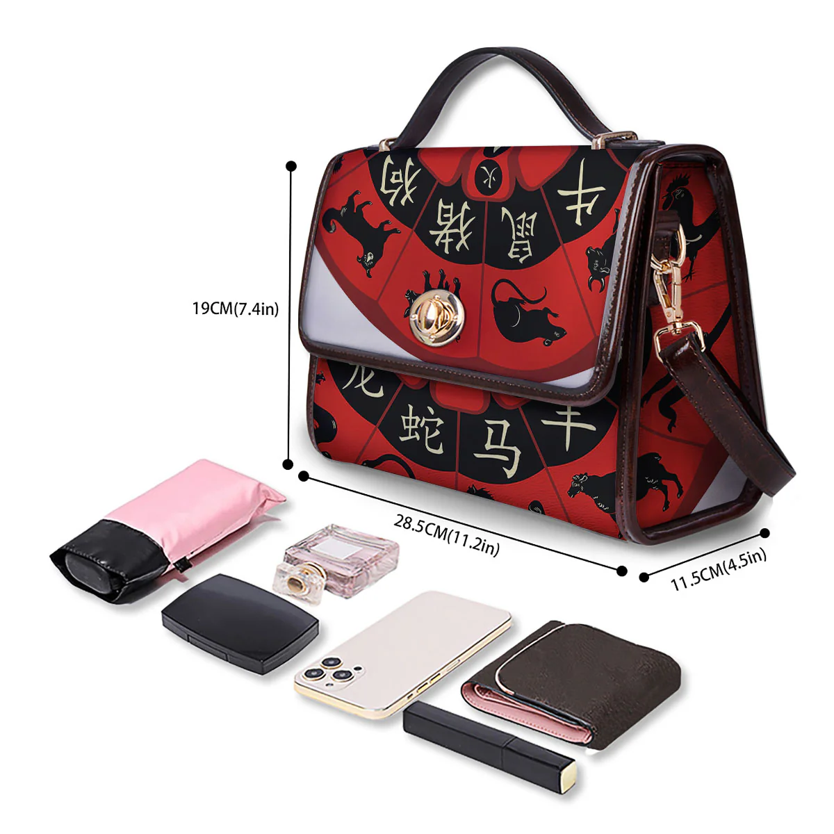 Chinese Zodiac Wheel Yin Yang Print Women's Satchel Bag - Image 4