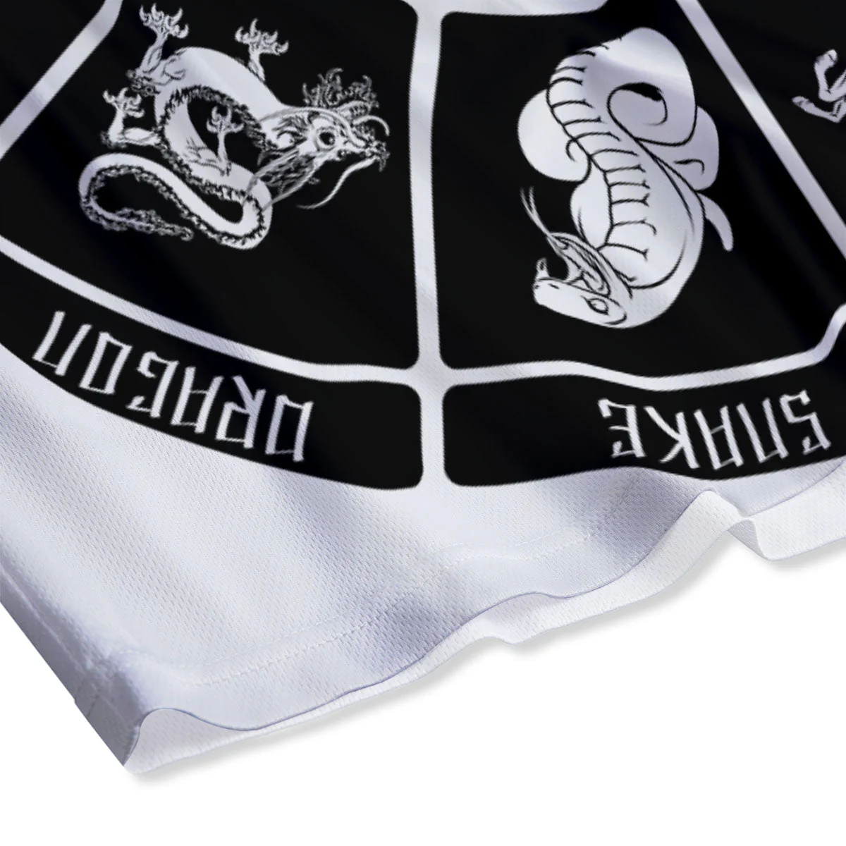 Chinese Zodiac White And Black Print Mesh Shorts - Image 4