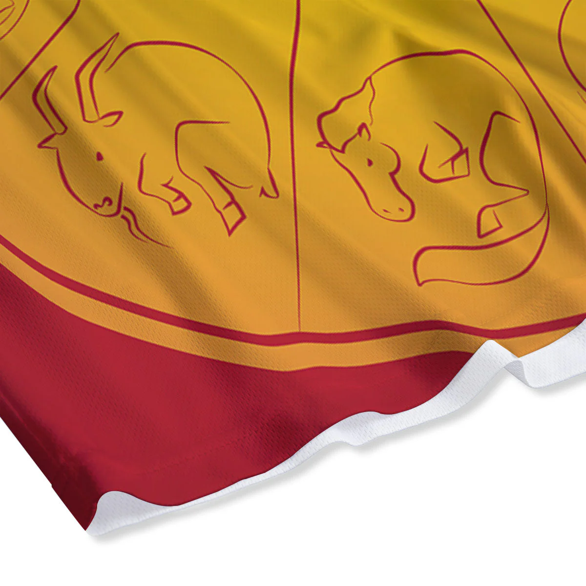 Chinese Zodiac Yellow And Red Print Mesh Shorts - Image 4