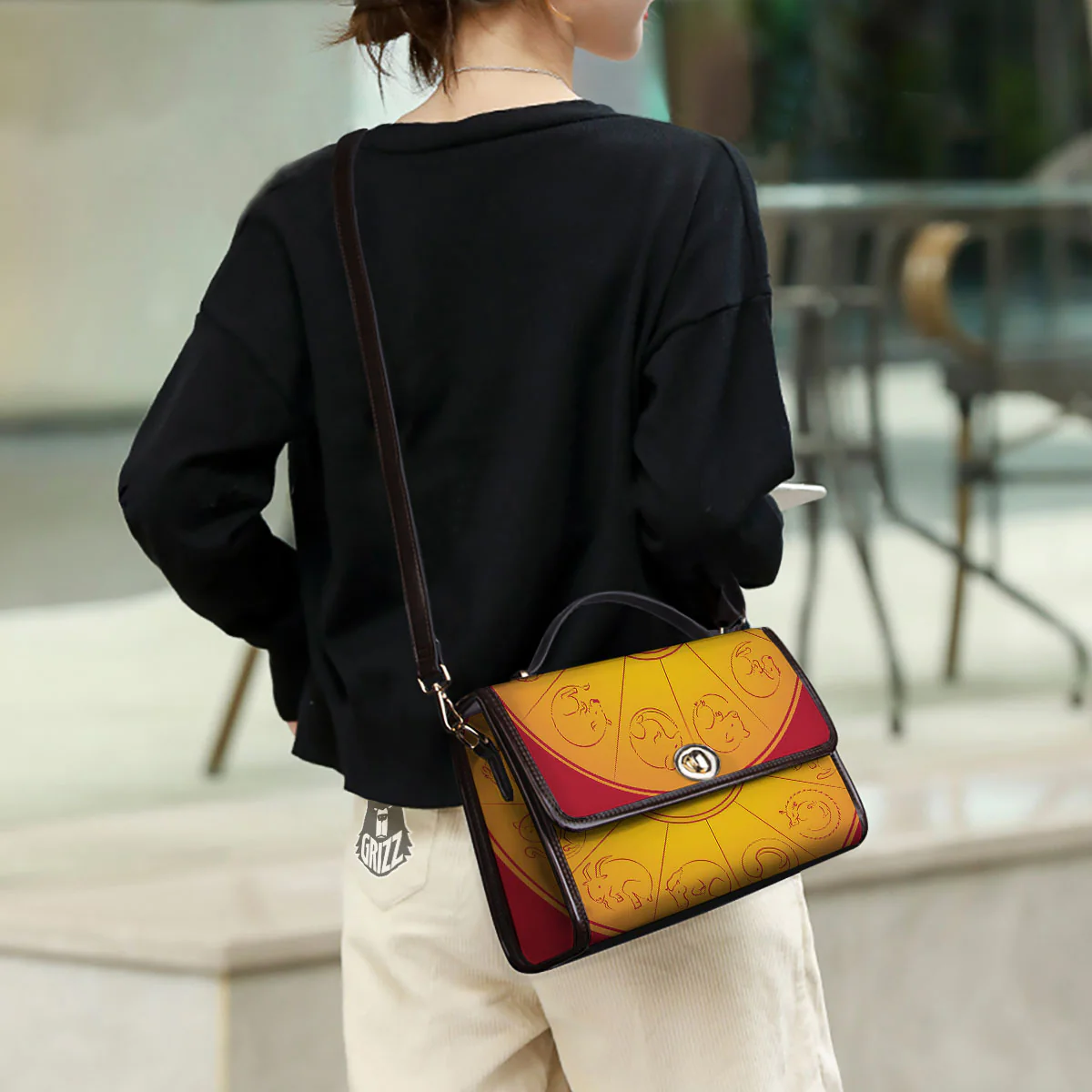 Chinese Zodiac Yellow And Red Print Women's Satchel Bag - Image 3