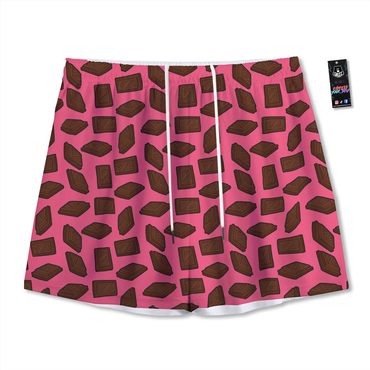 Chocolate And Pink Print Pattern Mesh Shorts