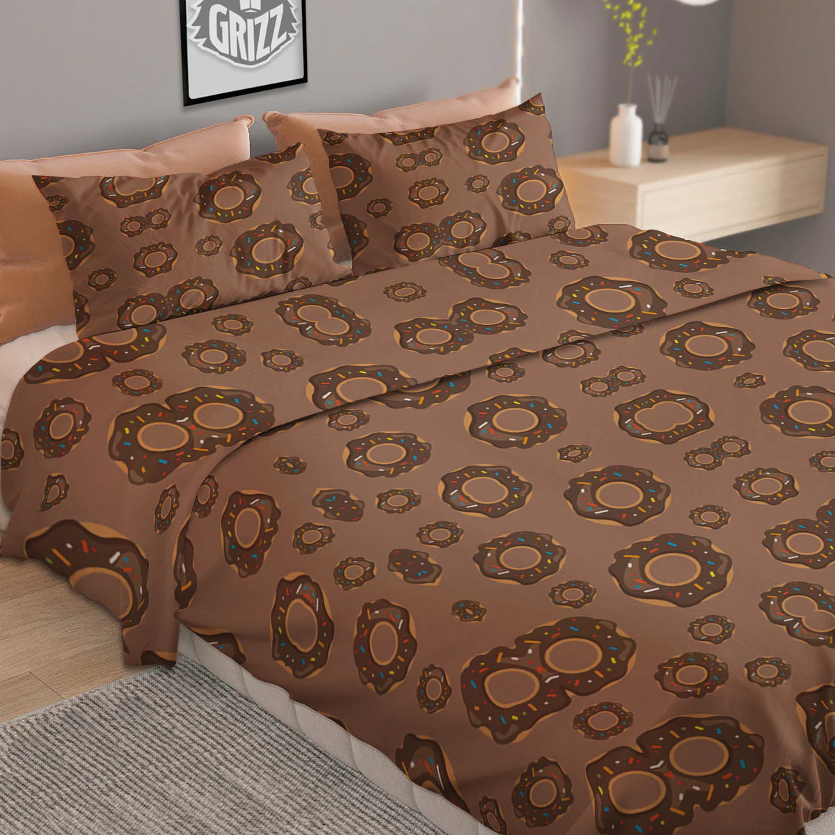 Chocolate Donuts Print Pattern Duvet Cover Bedding Set - Image 2