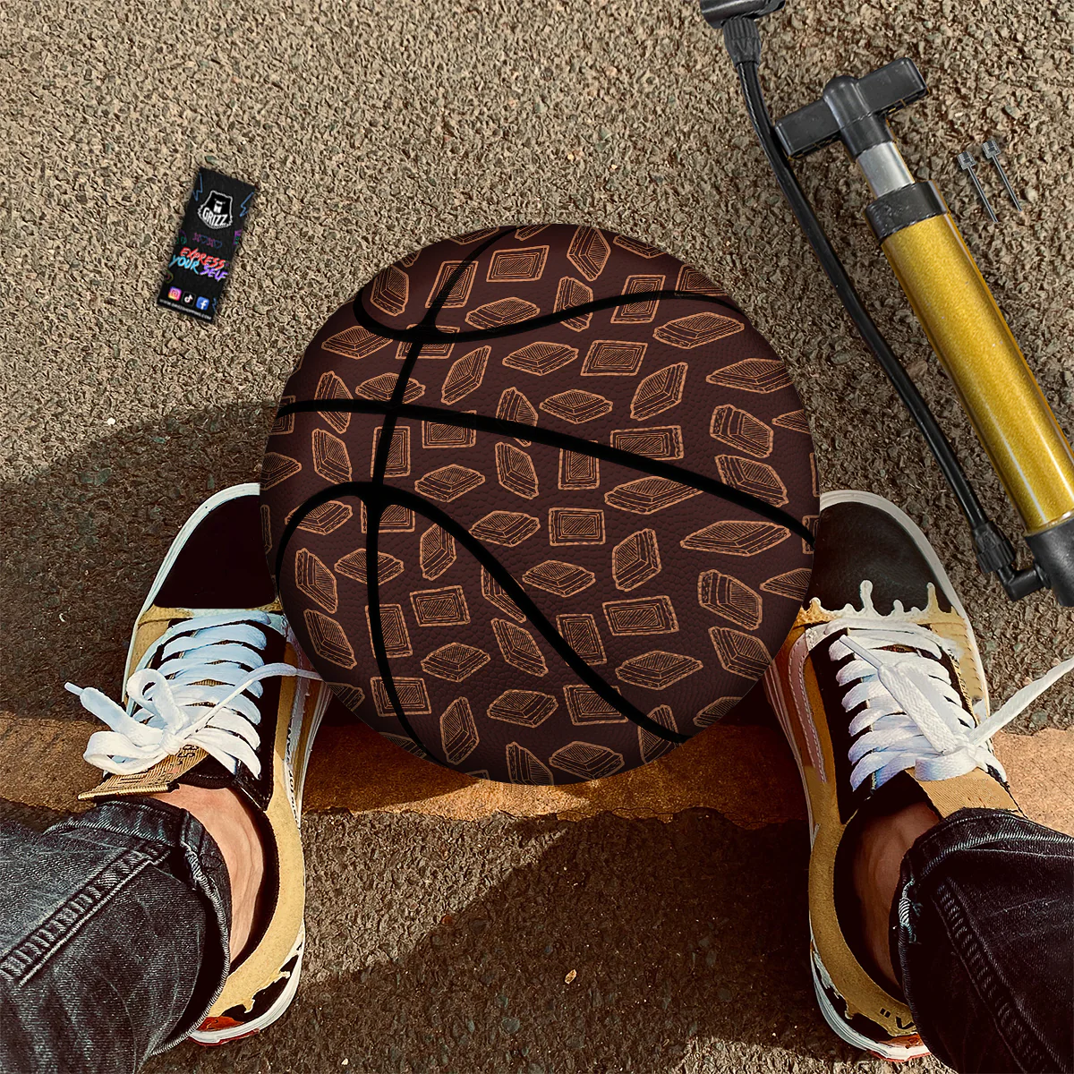 Chocolate Vintage Print Pattern Basketball - Image 2