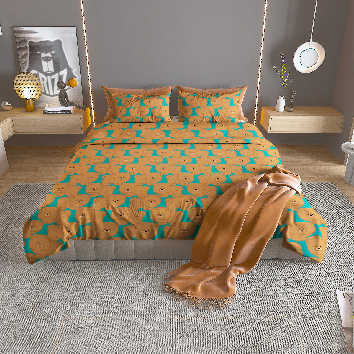 Chow chow And Blue Print Pattern Duvet Cover Bedding Set