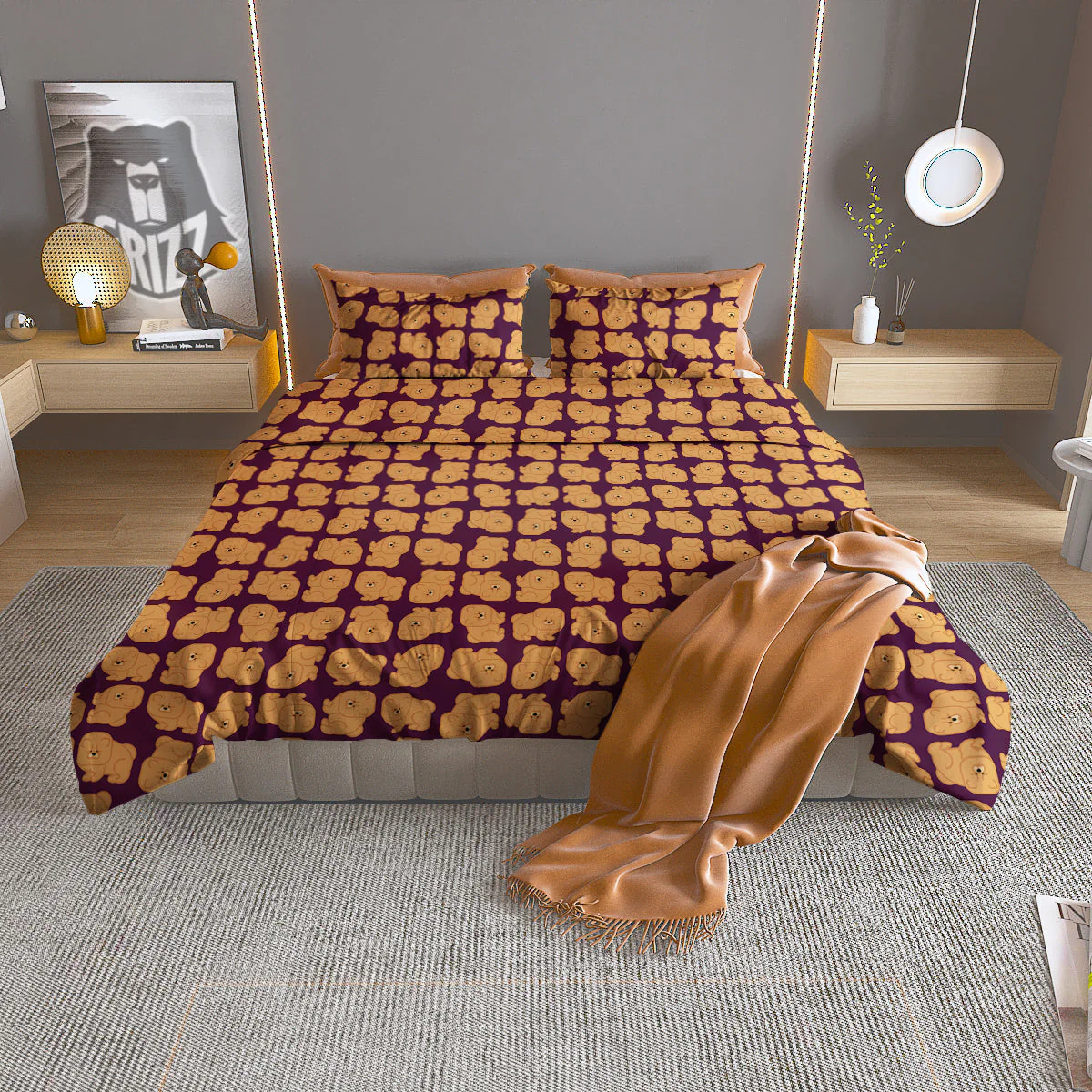 Chow chow And Purple Print Pattern Duvet Cover Bedding Set