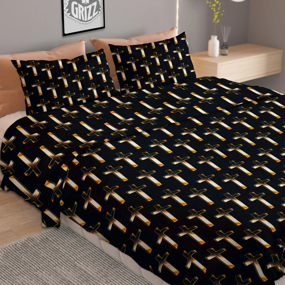 Christian Cross Print Pattern Duvet Cover Bedding Set - Image 2