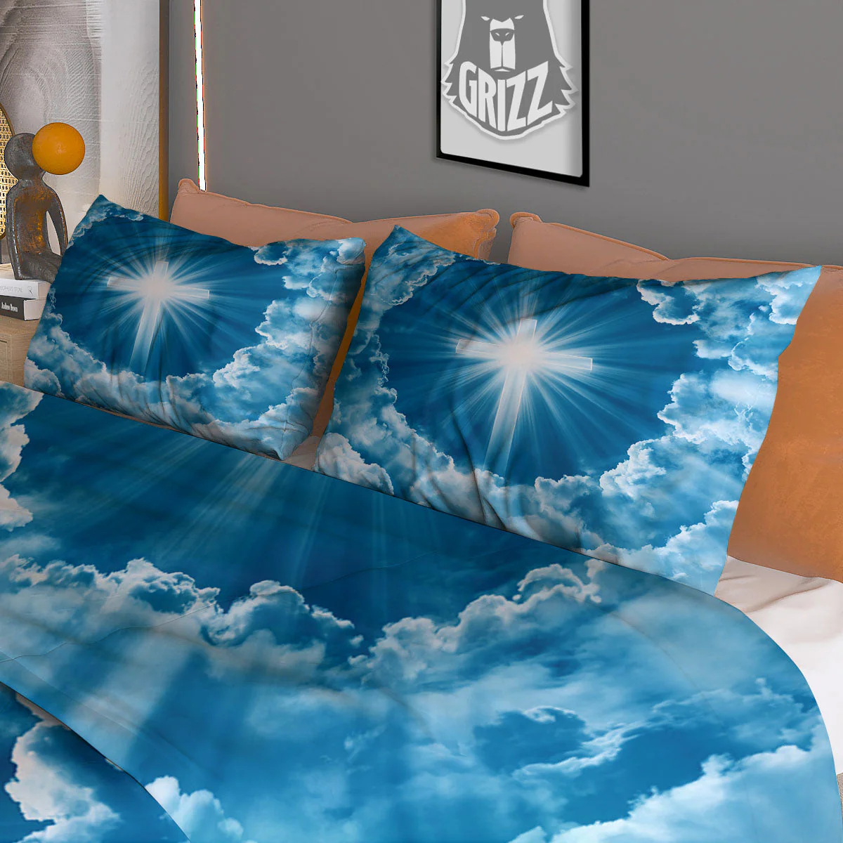 Christian Holy Cross Shiny Print Duvet Cover Bedding Set - Image 3