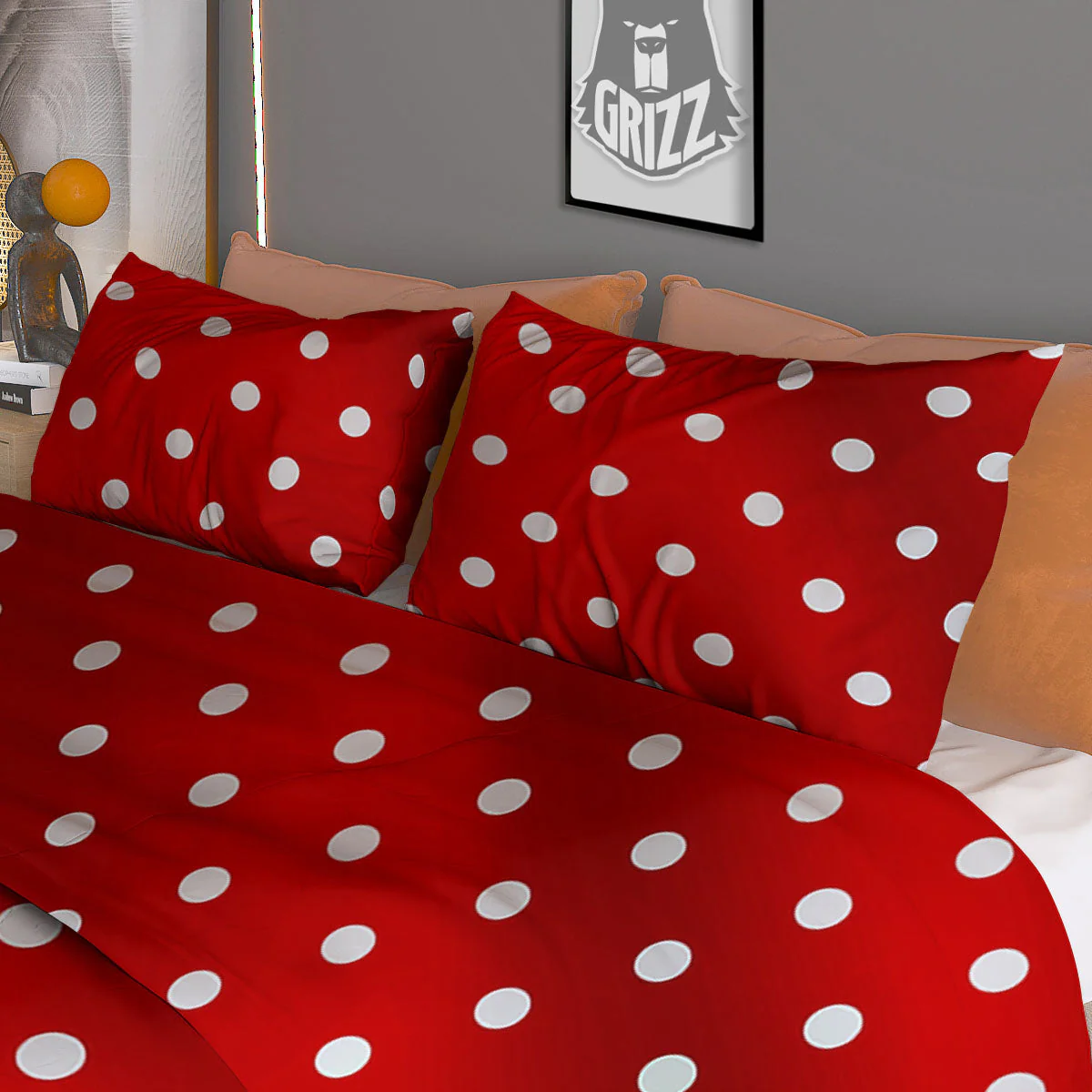 Christmas Dots White And Red Print Duvet Cover Bedding Set - Image 3