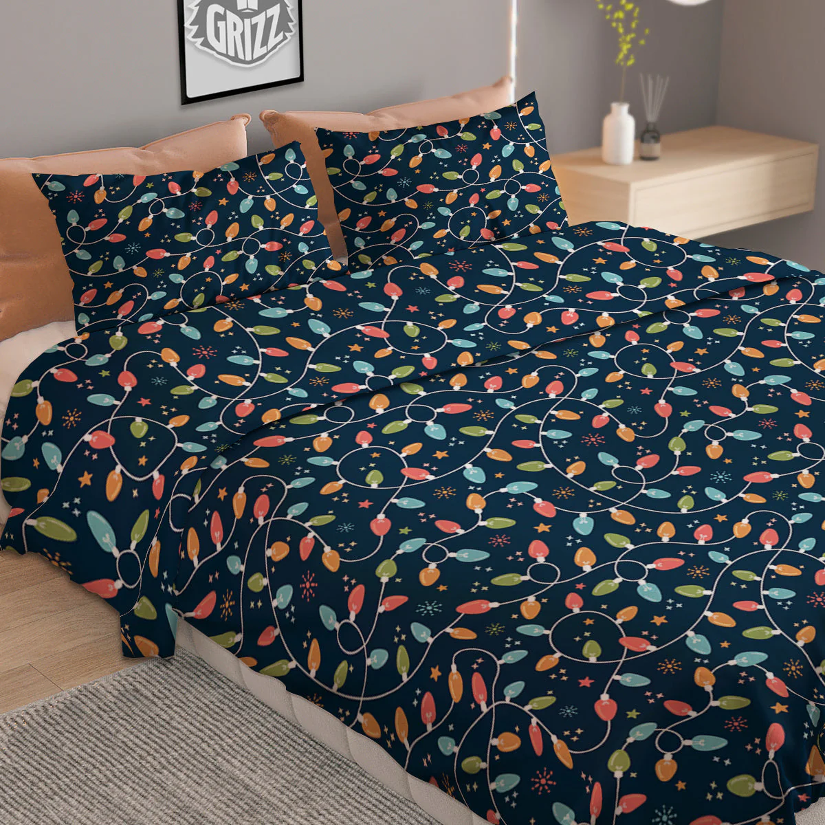 Christmas Lights Colorful Print Duvet Cover Bedding Set - Image 2