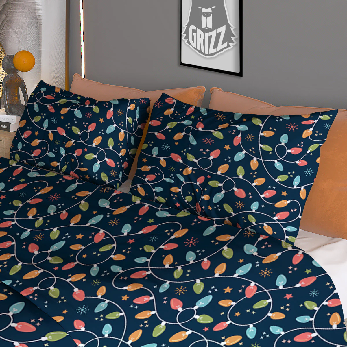 Christmas Lights Colorful Print Duvet Cover Bedding Set - Image 3