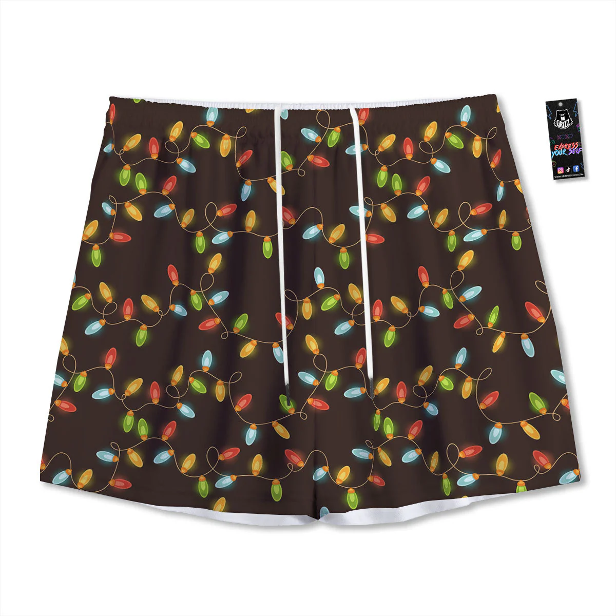 Christmas Lights Print Pattern Mesh Shorts