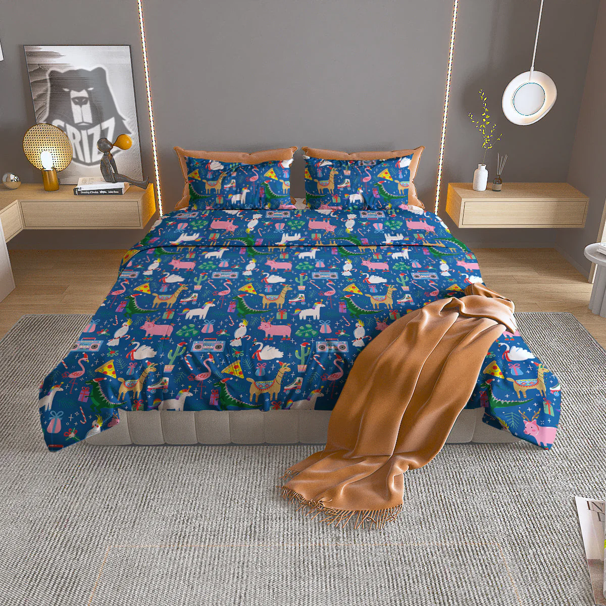 Christmas Party Funny Animals Print Pattern Duvet Cover Bedding Set