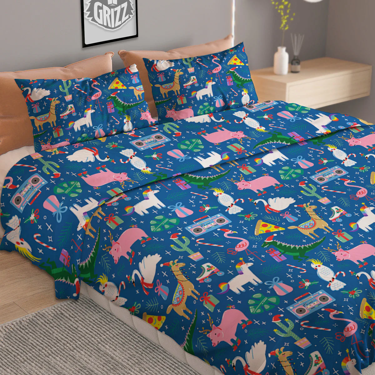 Christmas Party Funny Animals Print Pattern Duvet Cover Bedding Set - Image 2