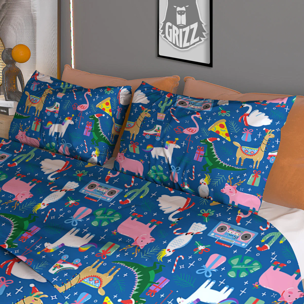 Christmas Party Funny Animals Print Pattern Duvet Cover Bedding Set - Image 3