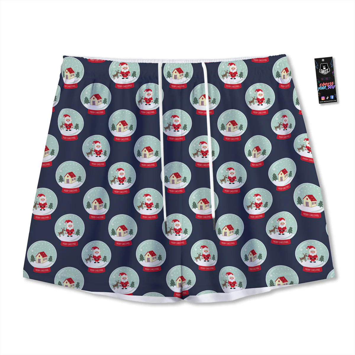 Christmas Snow Globe Print Pattern Mesh Shorts
