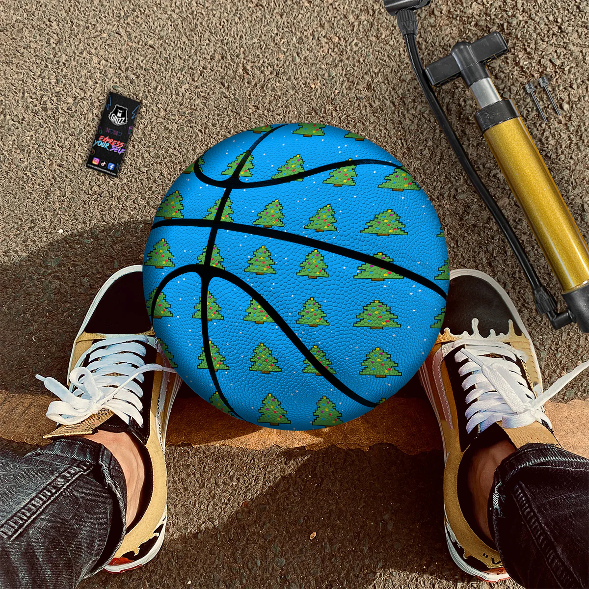 Christmas Tree 8-Bit Pixel Print Pattern Basketball - Image 2