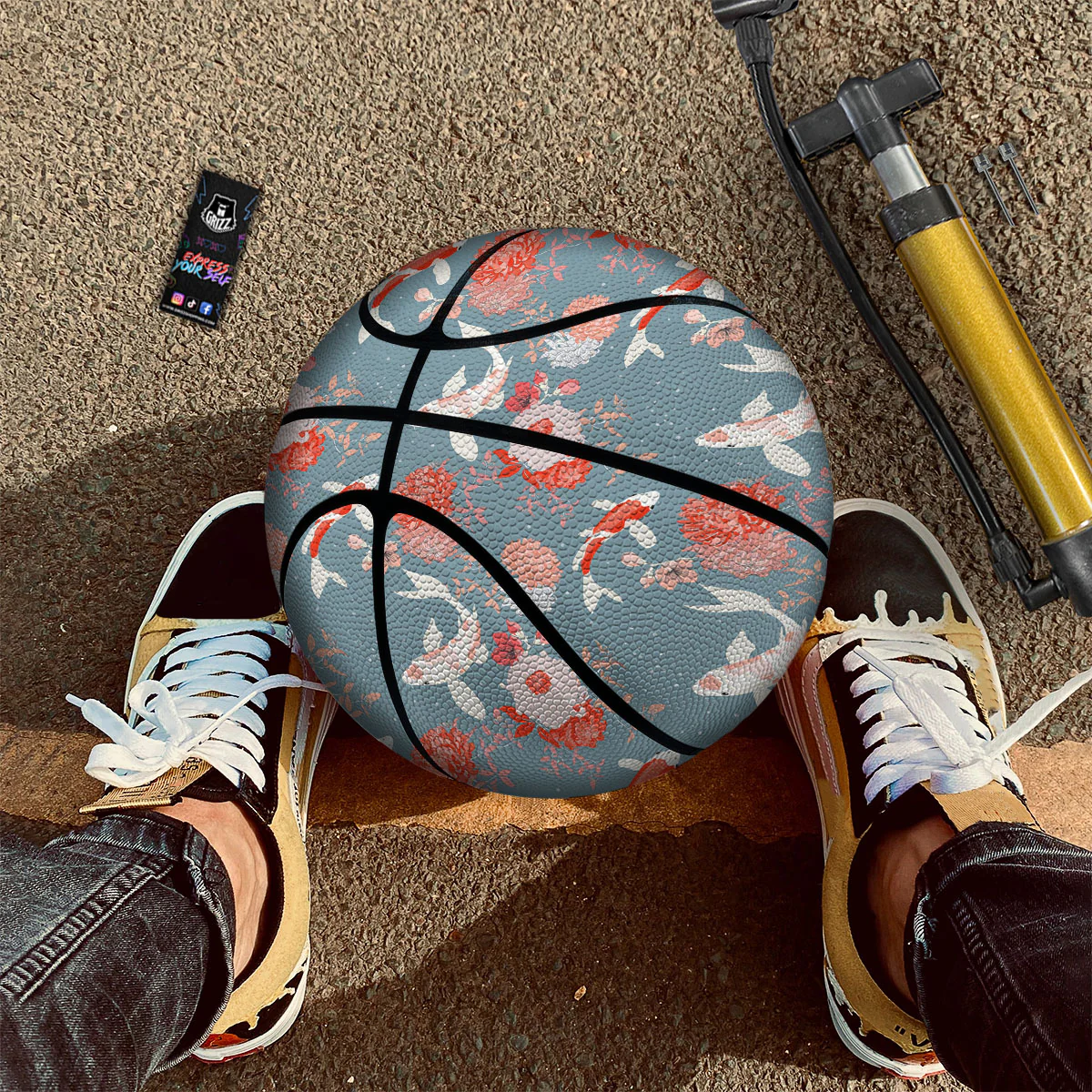 Chrysanthemum And Koi Carp Print Pattern Basketball - Image 2