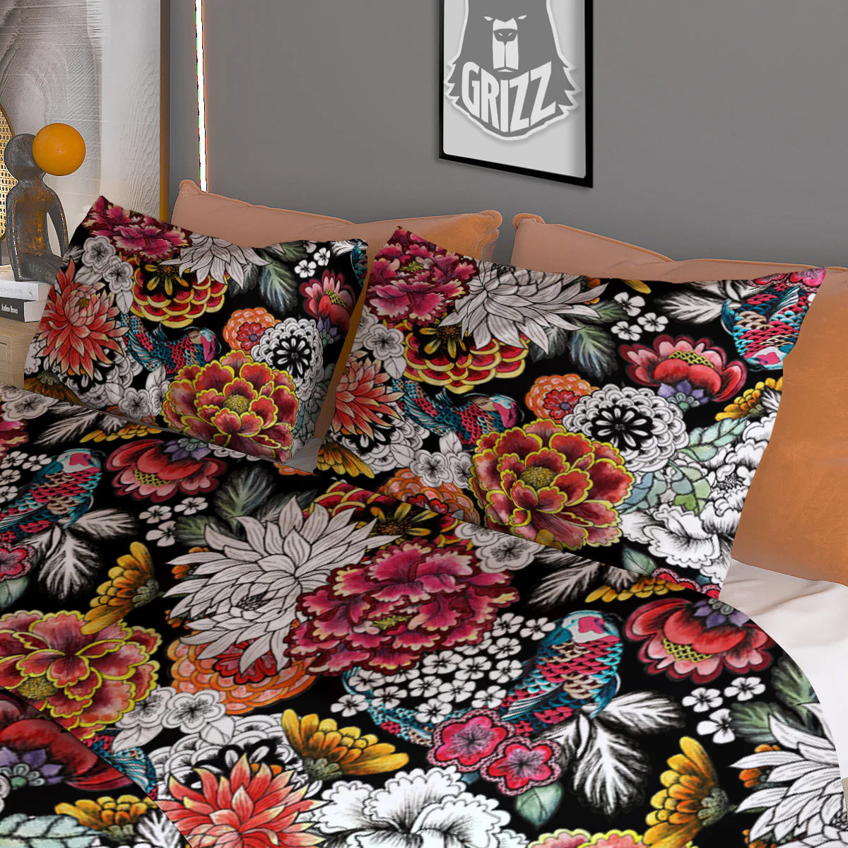 Chrysanthemum Watercolor Print Duvet Cover Bedding Set - Image 3