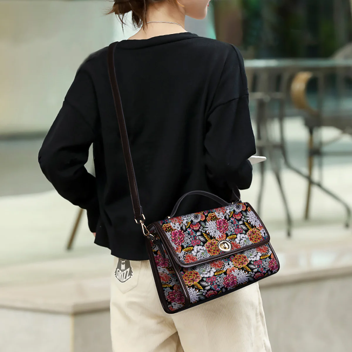 Chrysanthemum Watercolor Print Women's Satchel Bag - Image 3