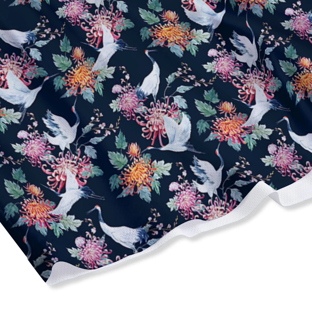 Chrysanthemums And Japanese Cranes Print Mesh Shorts - Image 4