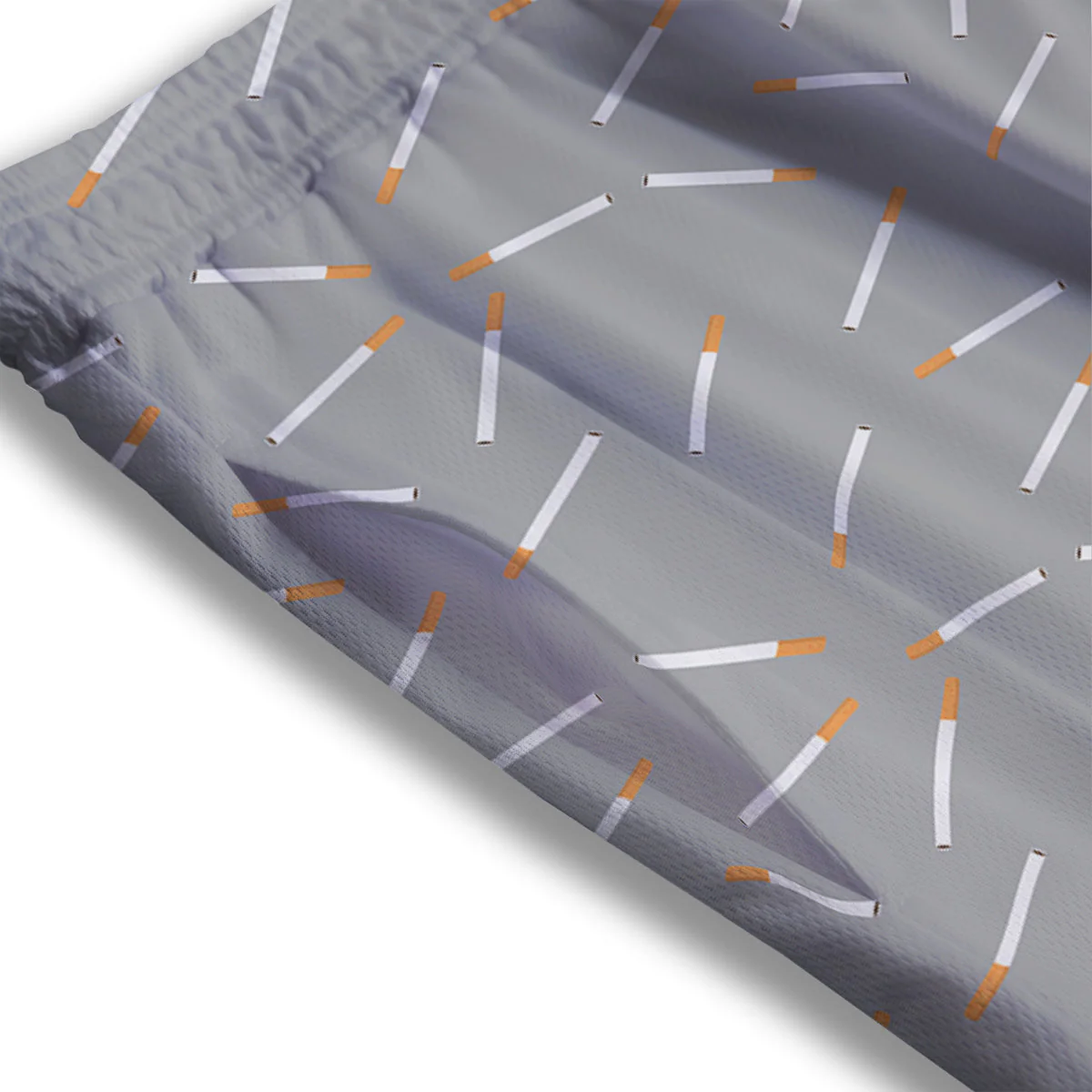 Cigarette Gray Print Pattern Mesh Shorts - Image 3
