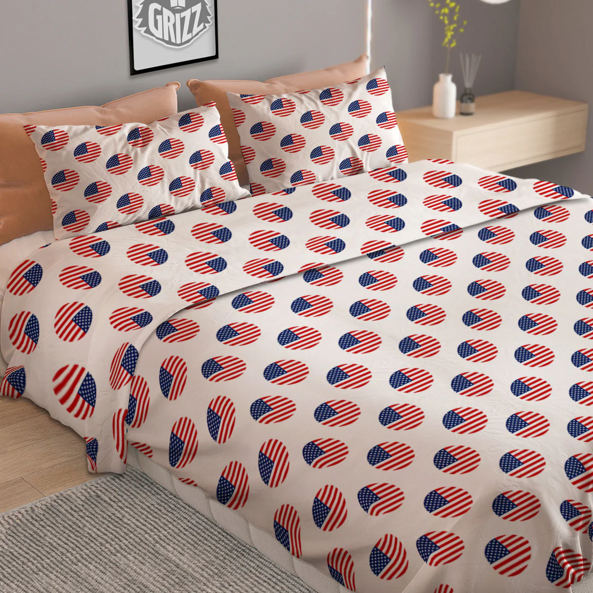 Circle Flag American Print Pattern Duvet Cover Bedding Set - Image 2