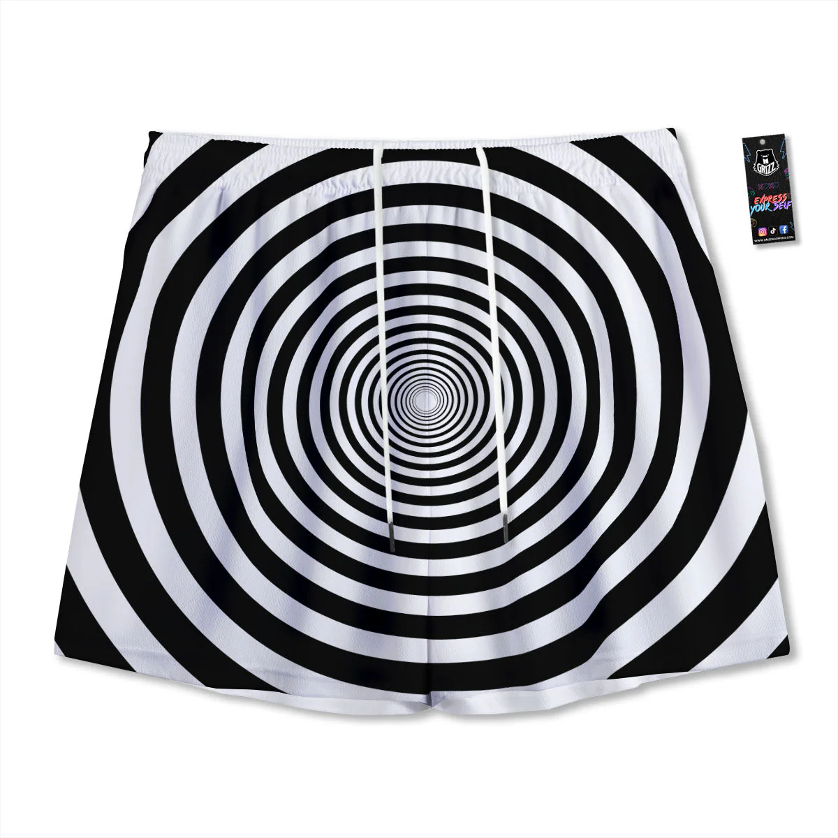 Circle Illusion White And Black Print Mesh Shorts