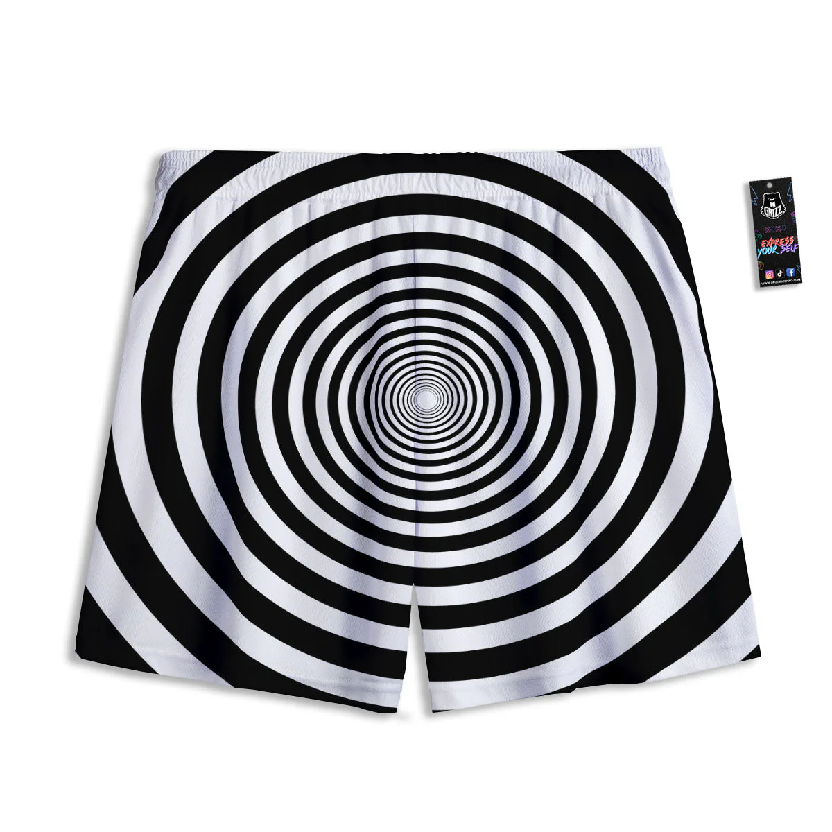 Circle Illusion White And Black Print Mesh Shorts - Image 2