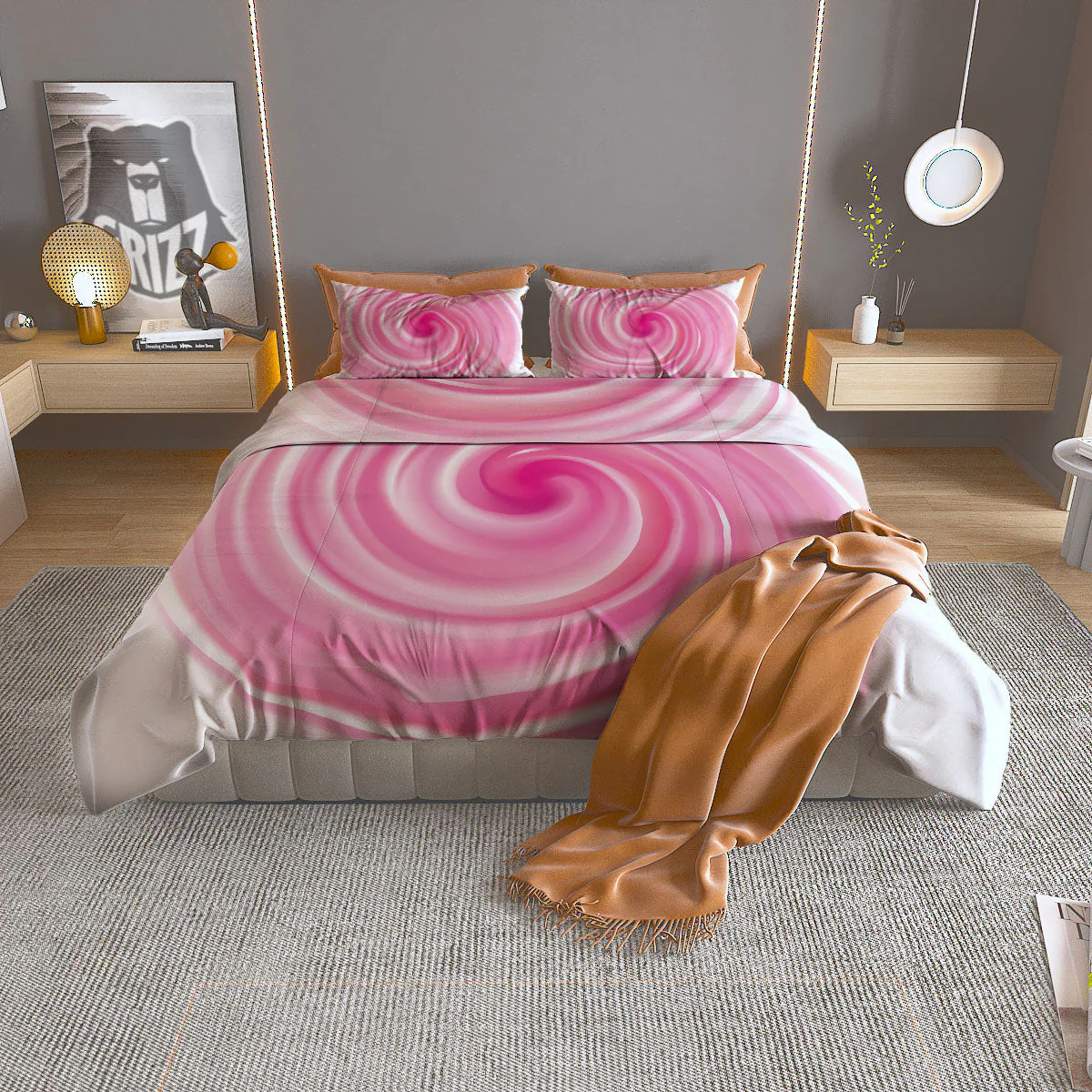 Circle Swirl Pink Print Duvet Cover Bedding Set