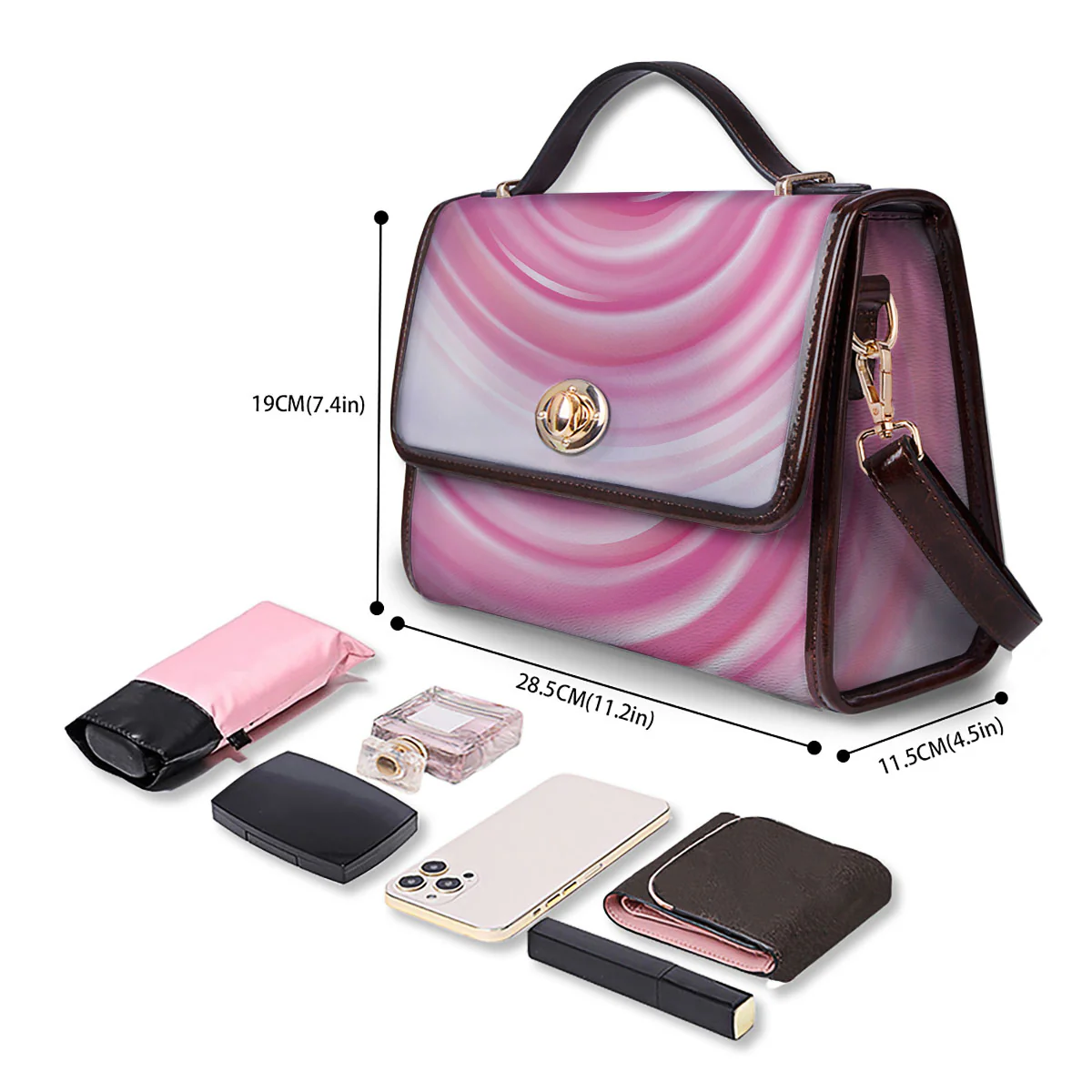 Circle Swirl Pink Print Women's Satchel Bag - Image 4