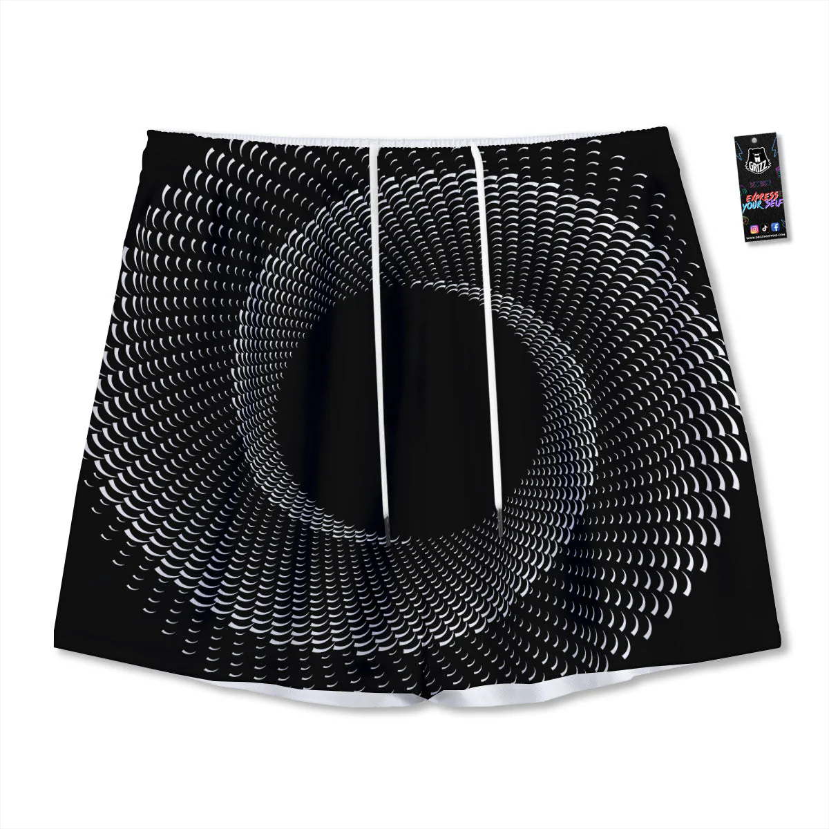 Circle Swirl White And Black Print Mesh Shorts