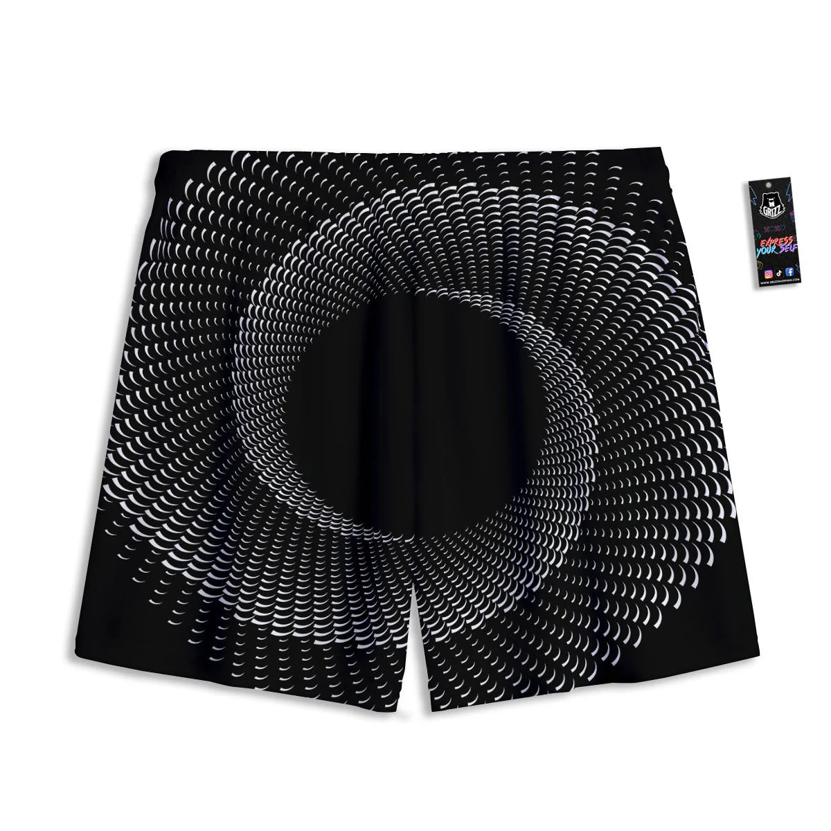 Circle Swirl White And Black Print Mesh Shorts - Image 2