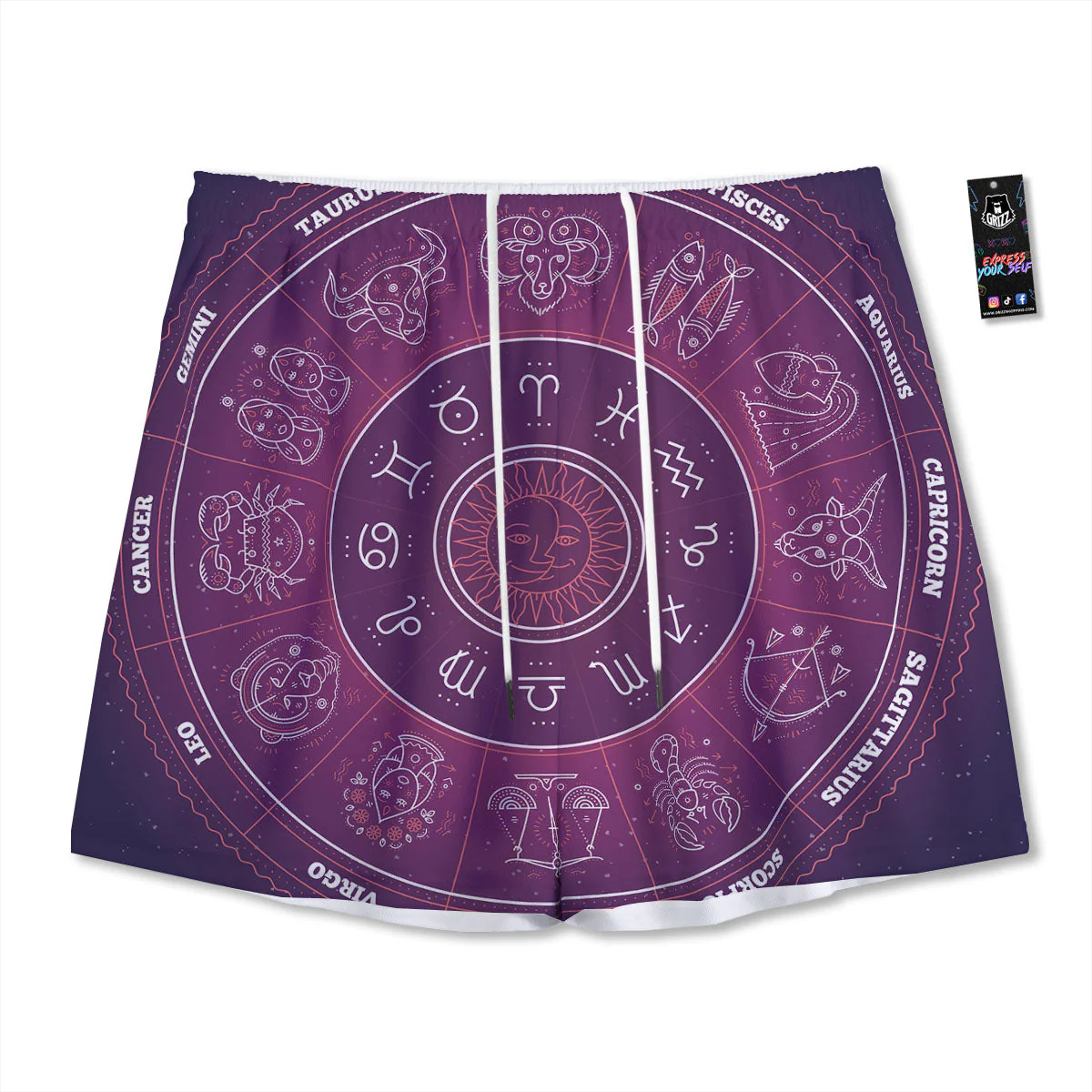 Circle Zodiac Symbols Print Mesh Shorts