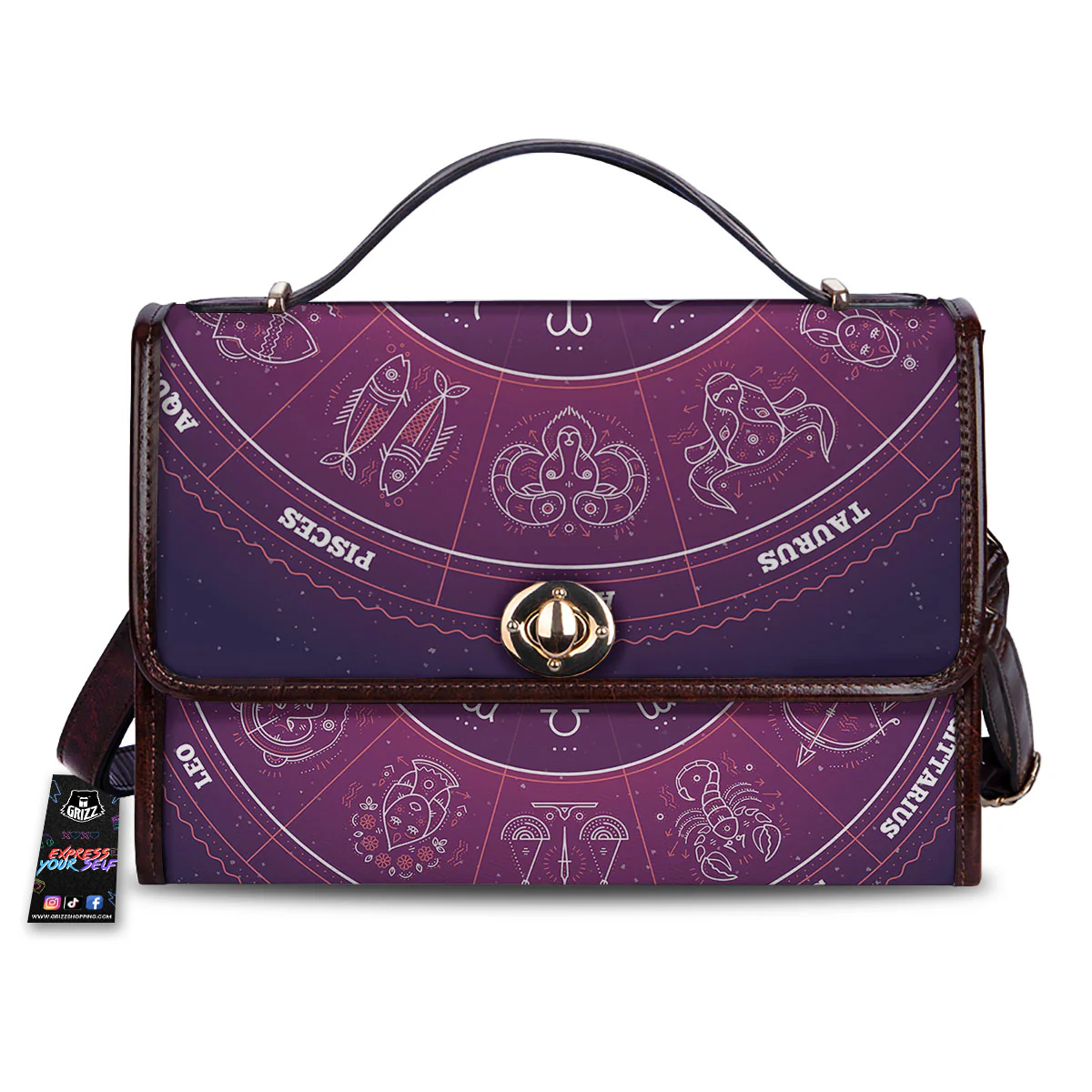 Circle Zodiac Symbols Print Women's Satchel Bag