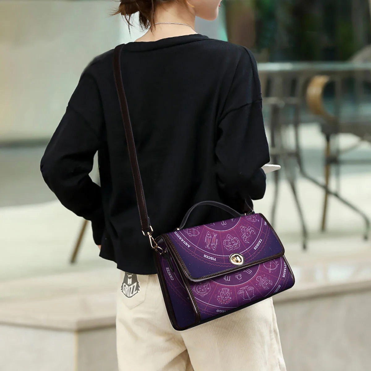 Circle Zodiac Symbols Print Women's Satchel Bag - Image 3