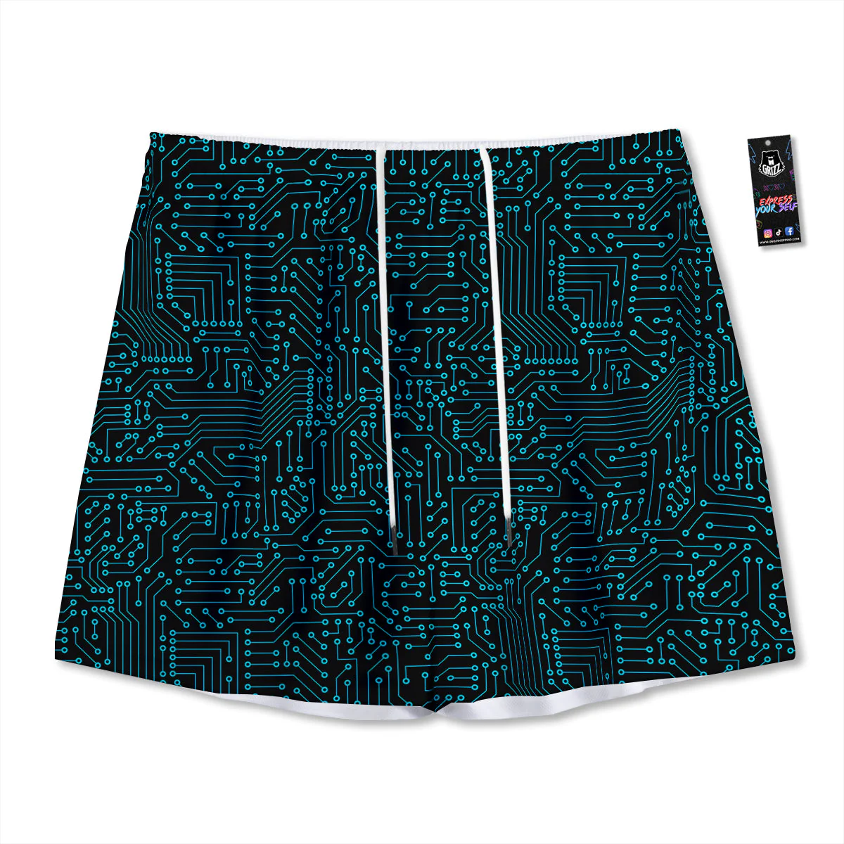 Circuit Black Blue Print Pattern Mesh Shorts