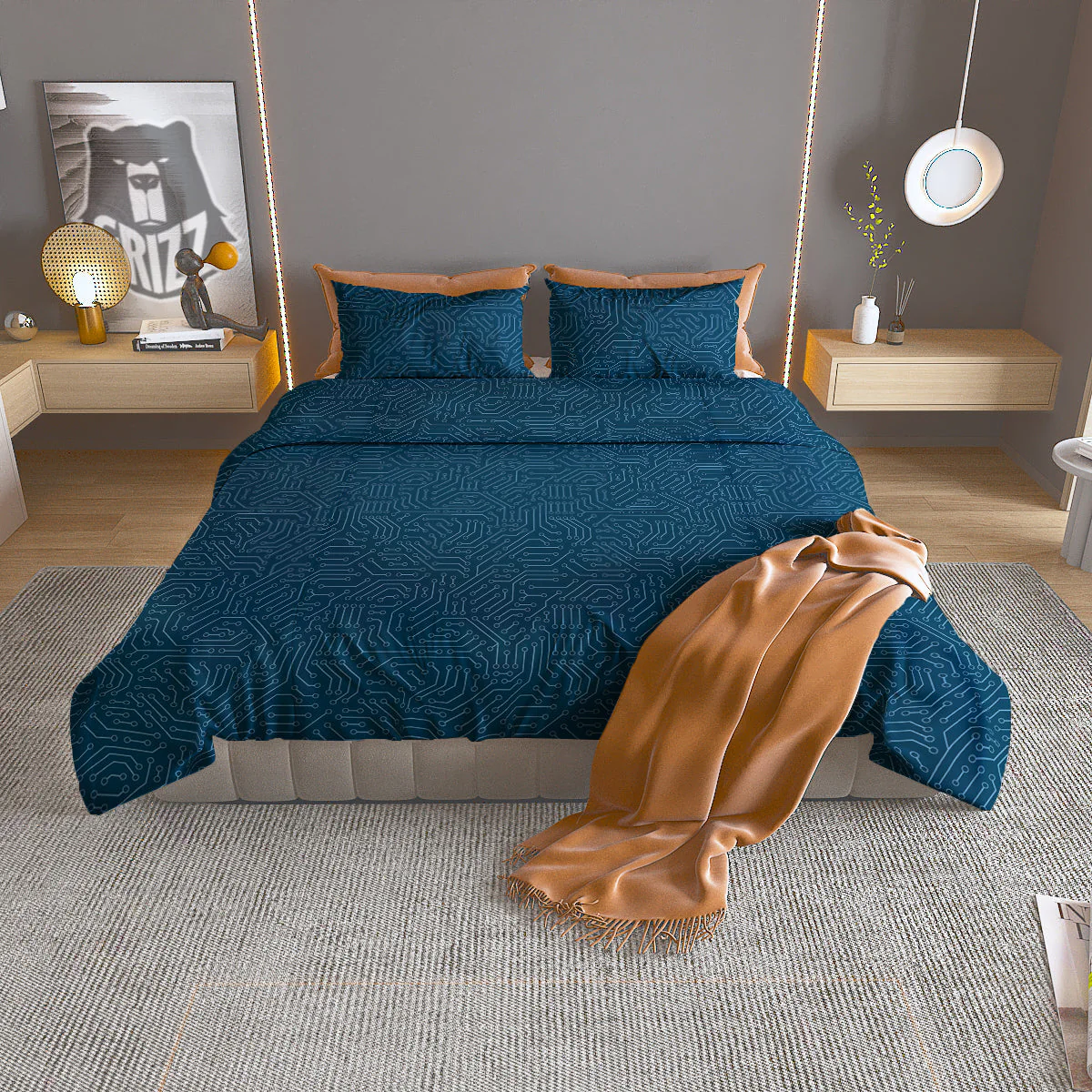 Circuit Blue Print Pattern Duvet Cover Bedding Set