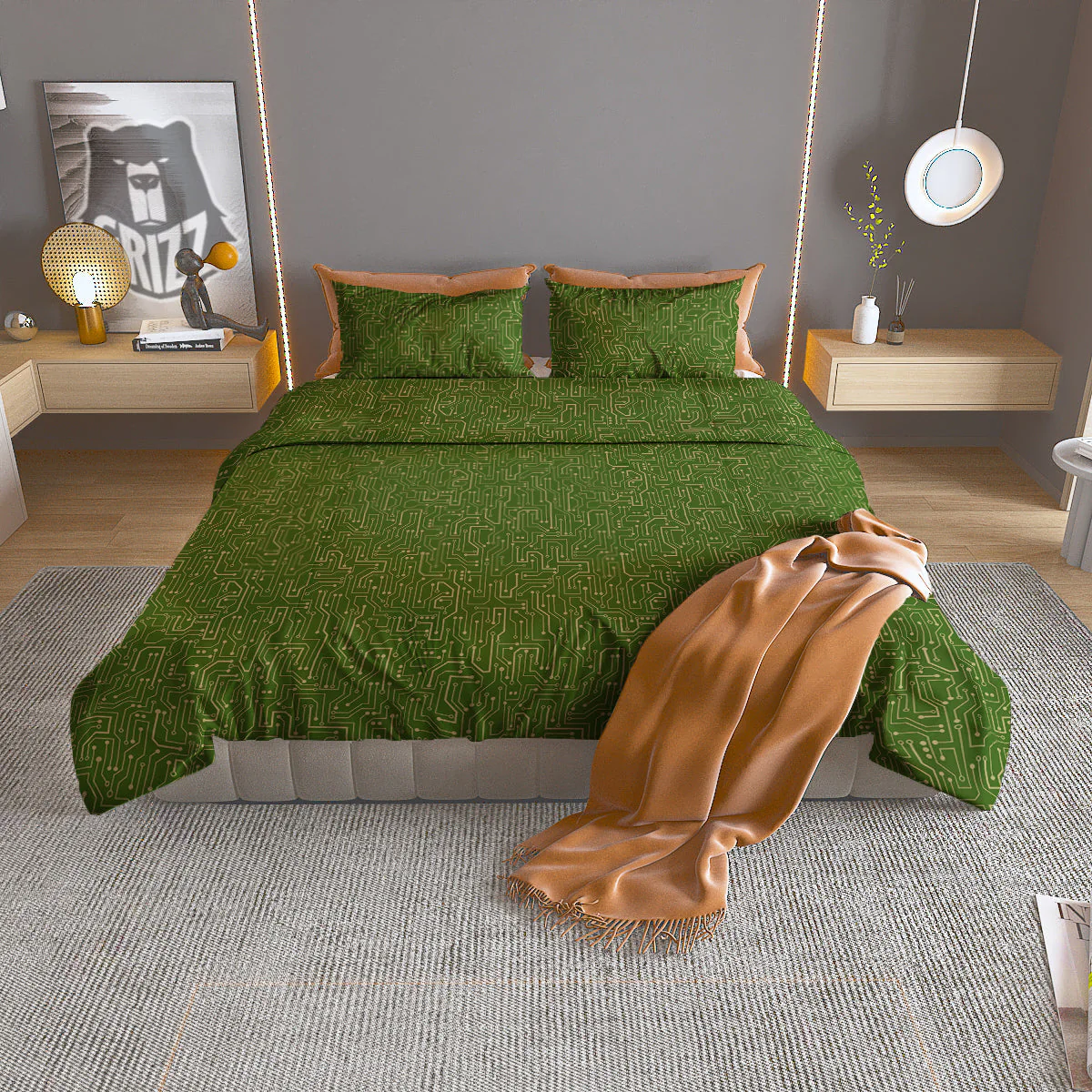 Circuit Green Print Pattern Duvet Cover Bedding Set