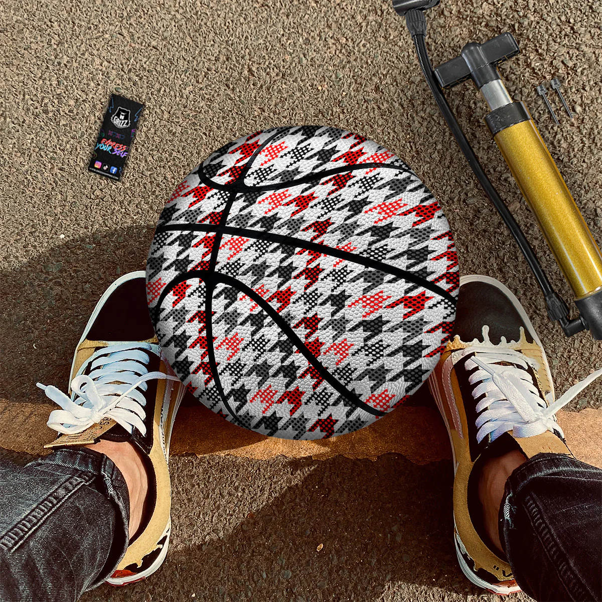 Classic Polka Dot In Houndstooth Print Pattern Basketball - Image 2