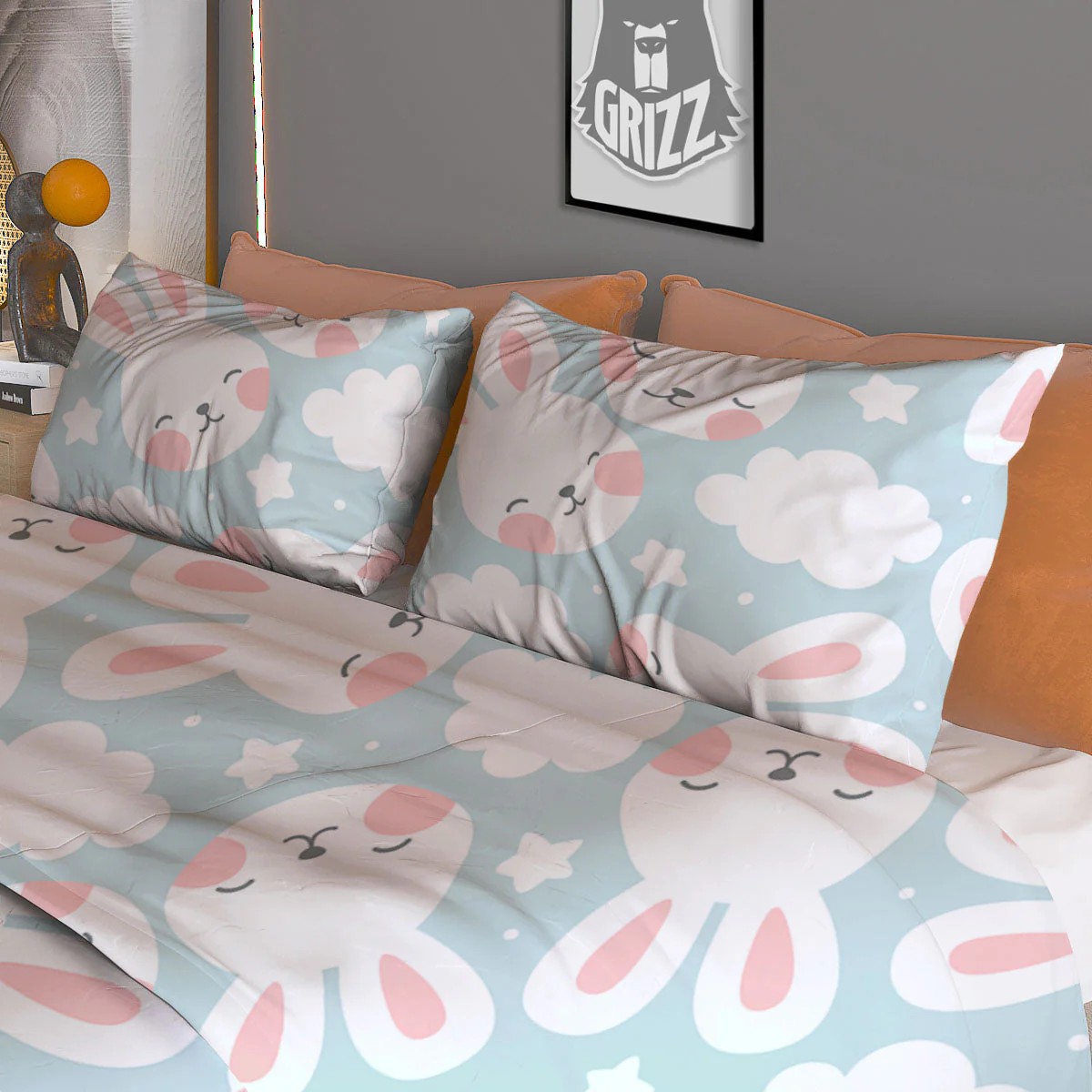 Cloud And Rabbit Print Pattern Duvet Cover Bedding Set - Image 3
