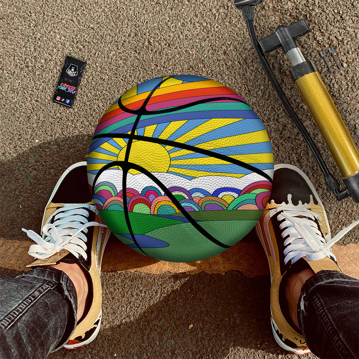 Clouds Rainbows Hippie Art Print Basketball - Image 2