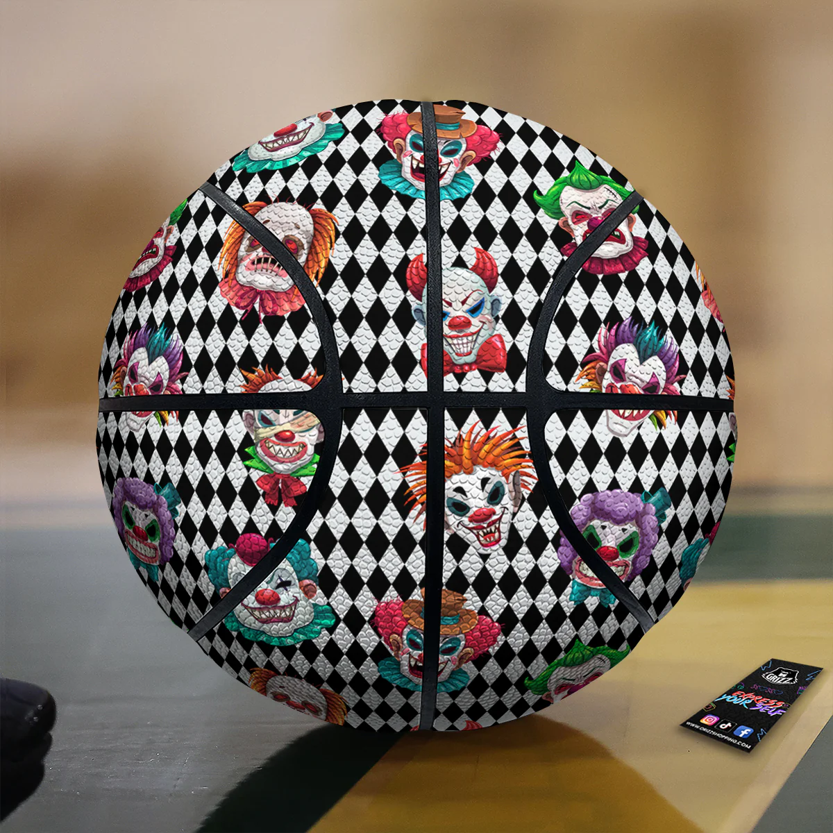 Clown Faces And Harlequin Black Print Pattern Basketball
